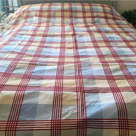 Pottery Barn Kids Blue Cream Red Plaid Twin Duvet Cover Standard Pillowcase - Picture 2 of 7